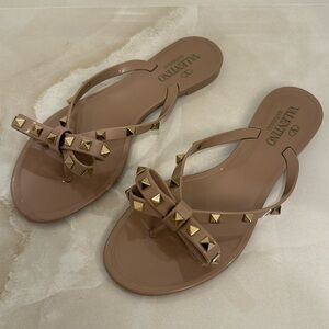 Valentino Garavani Tan Studded Slippers